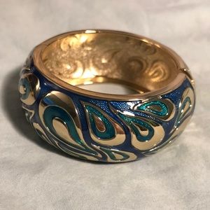 Gold, blue and aqua bangle bracelet